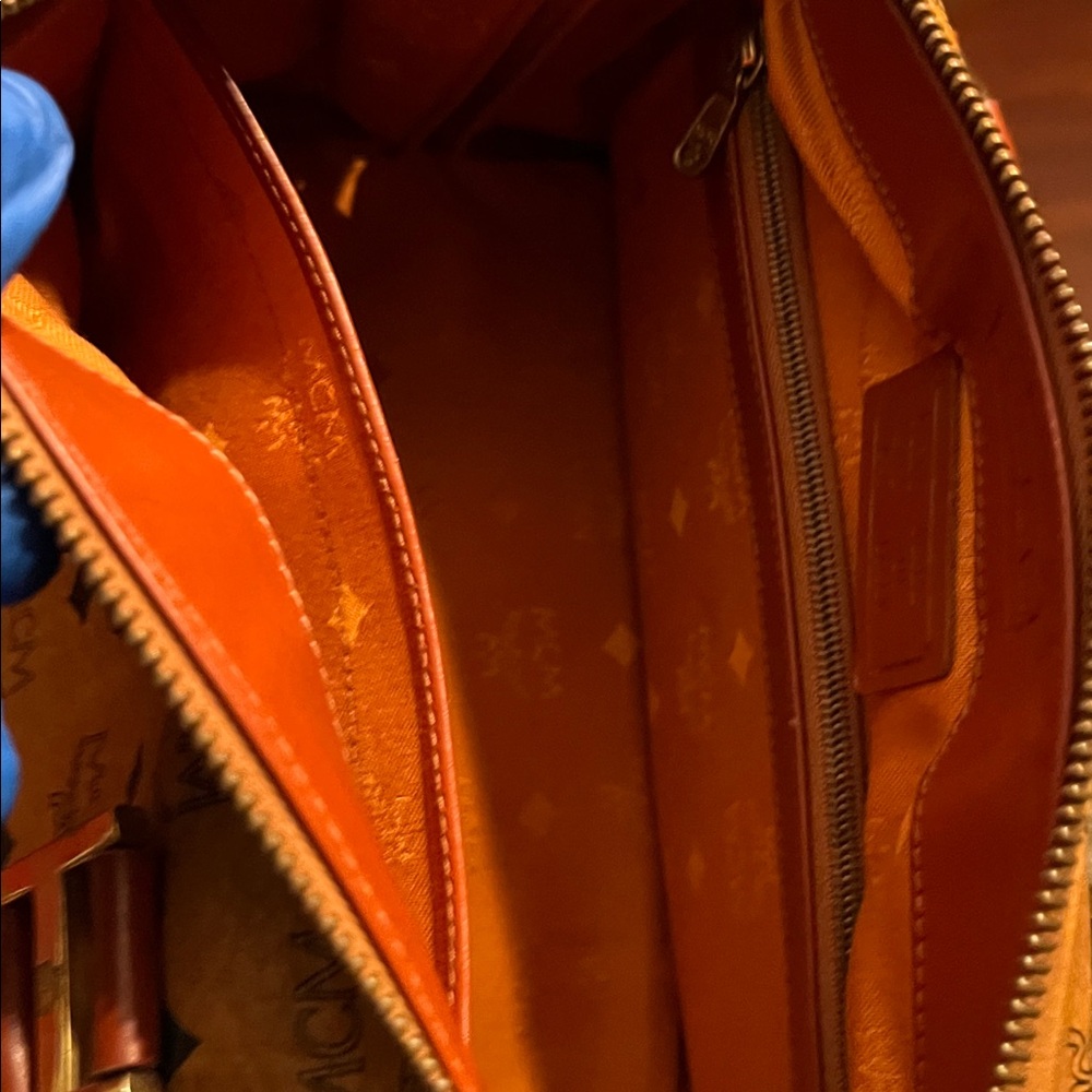 MCM Tan and Brown Satchel with Iconic Monogram and Leather Trim - Picture 7 of 10